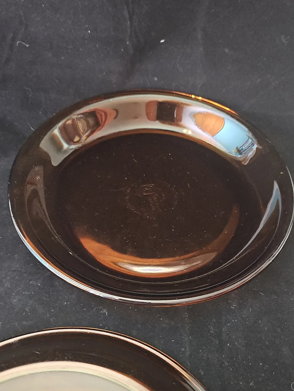 Vintage  Duo Anchor Hocking Amber Glass  Pie Plate with Embossed Logo